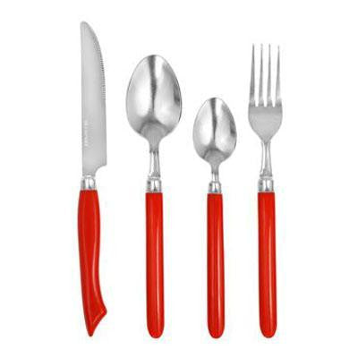 Pl 32pc Red Hndl Fltwr Set
