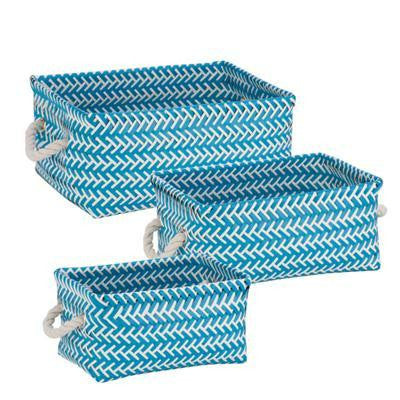 Zig Zag Basket Set Of 3 Blue