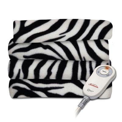 Fleece Heated Throw Zebra