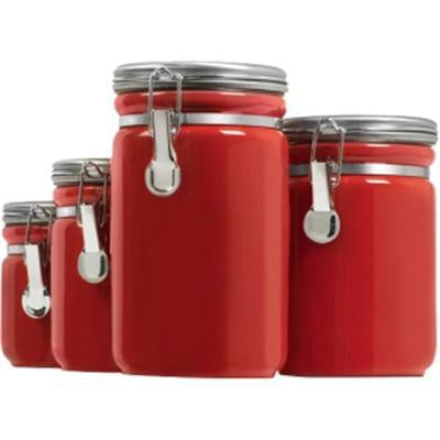 4pc Red Ceramic Canister Set
