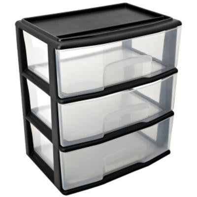 Large Three Drawer Cart Black