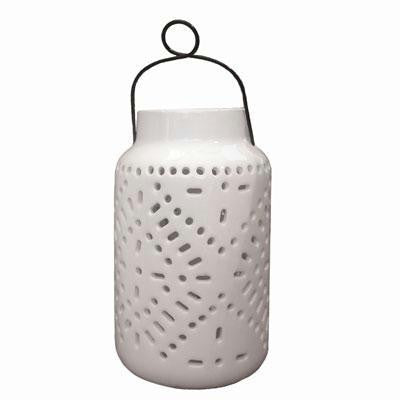 11" Solar White Ceramic Lantern