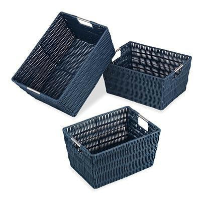 Rattique Basket Set Of 3 Navy