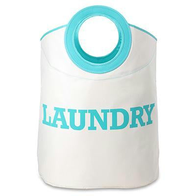 Laundry Tote White Turquoise