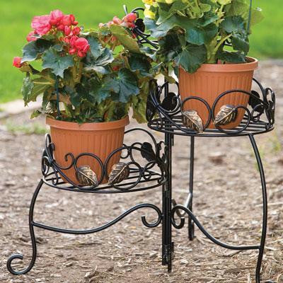 Scroll And Ivy Plant Stand Blk