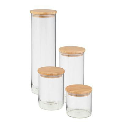 Jar Storage Glass Bamboo 4pc
