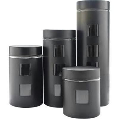 Pl 4pc Canister Set W&#47;glass Bk