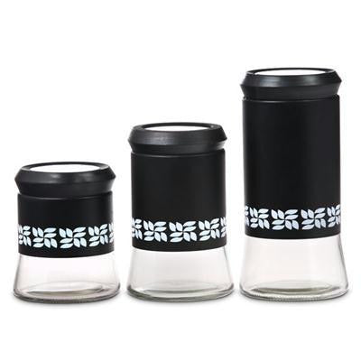 3pc Glass Canister Set Ss Blk