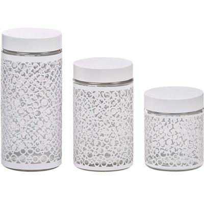 3pc Glass Canister Set Ss Wht